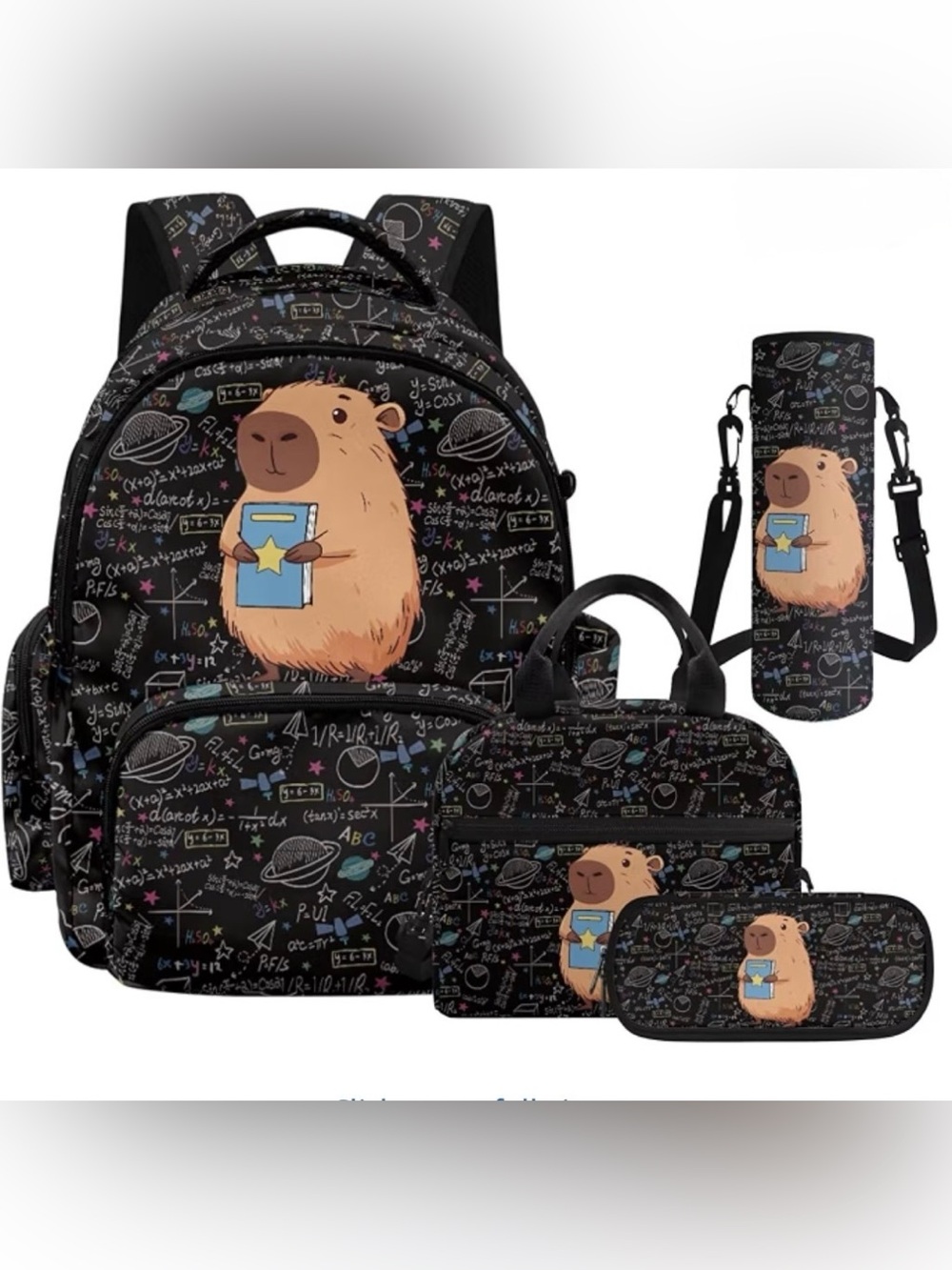 NIB Capybara Backpack 4 in 1 Lunch Box, Pencil Case & Water Bottle Sleeve
